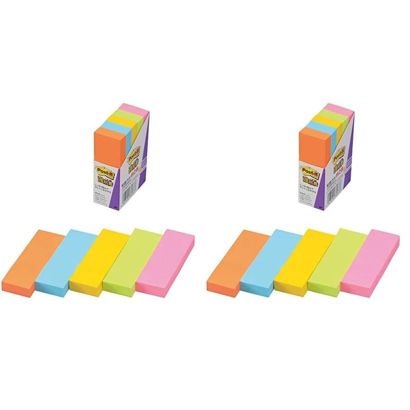 ポストイット 付箋 強粘着 ふせん ネオンカラー 75×25mm 90枚×5冊 500-5SSAN (× 2)