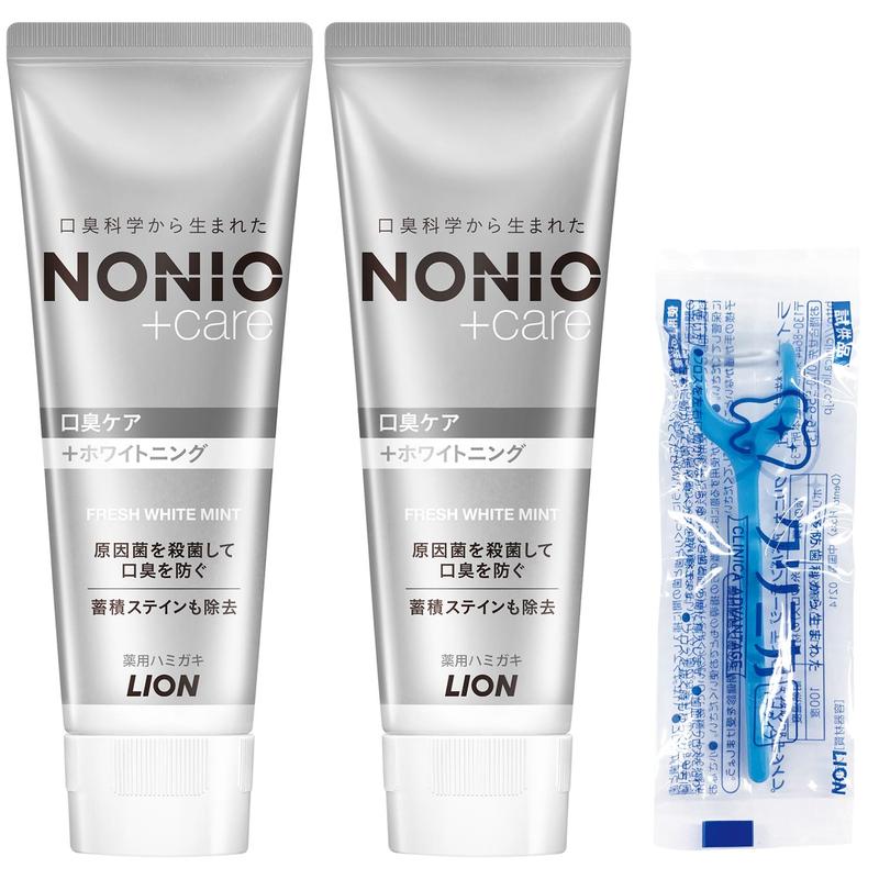 【Amazon.co.jp限定】NONIO(ノニオ) プラス ホワイトニング [医薬部外品] ハミガキ (高濃度フッ素 1450ppm配合) 歯磨き粉 セット 130g×2個+Y字フロス付き