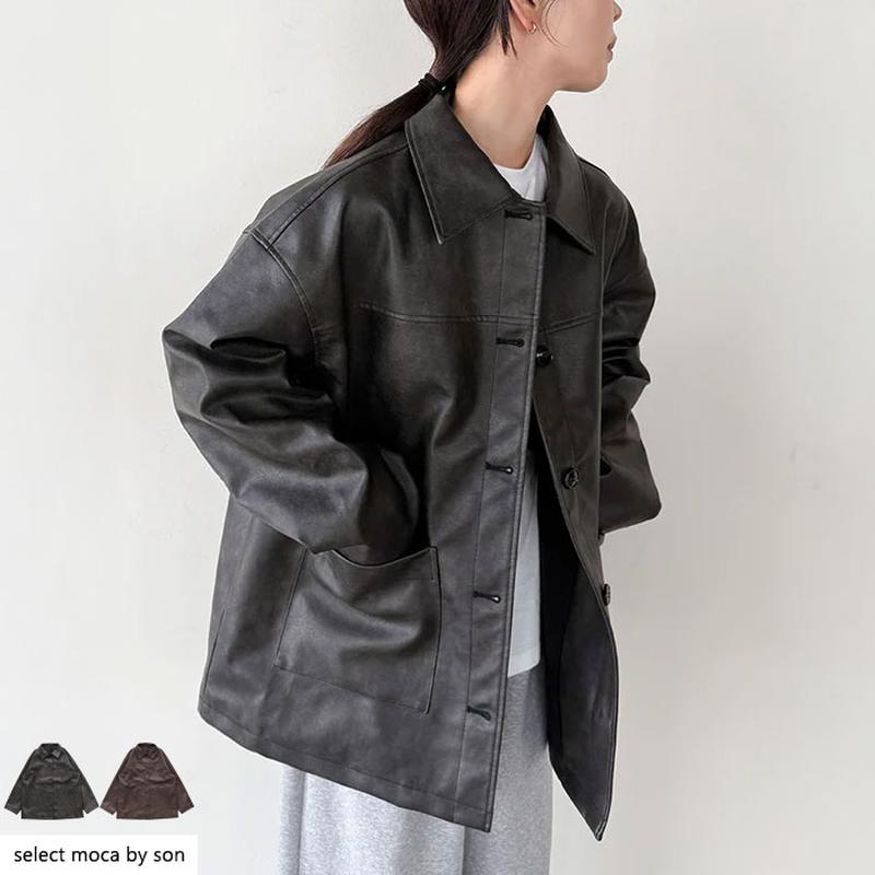 ＼即完売アイテムが緊急再入荷！今ならすぐにお届け可能／【人気コラボ新作】ステンカラーフェイクレザージャケット / レディース 秋冬 フェイクレザージャケット 秋アウター 春アウター ジャケット ステンカラー セレクトモカ selectmoca コラボ by SON
