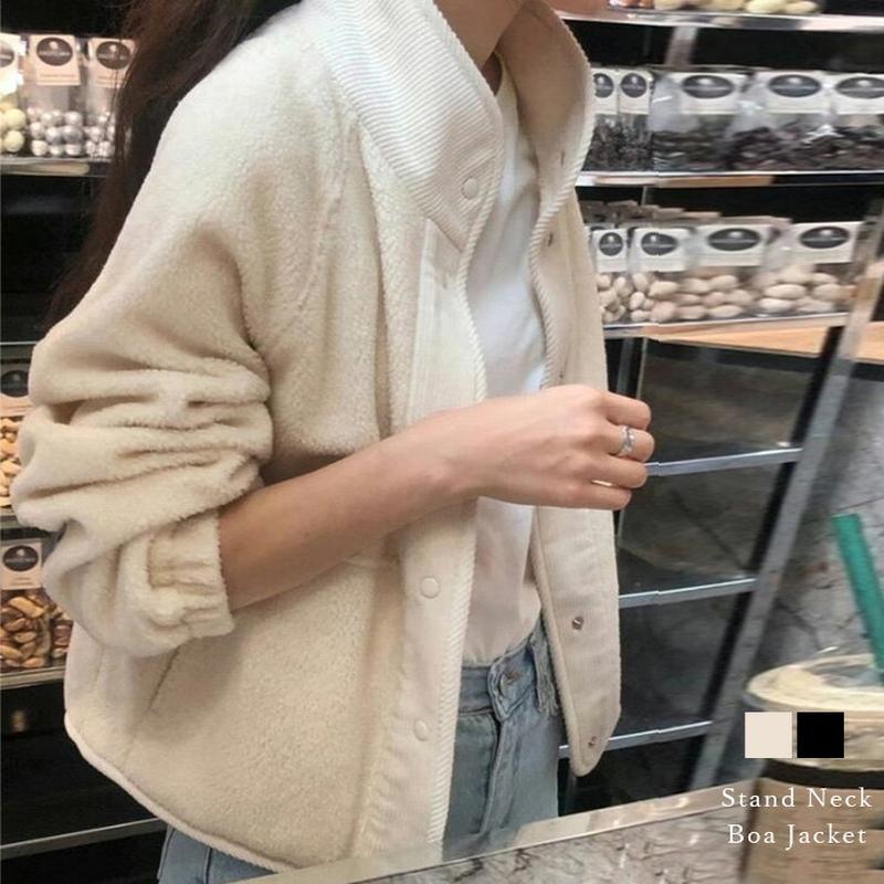 10/19 10:00~24h限定【クーポンで3,680円】ボア スタンドネック ジャケット アウター コーデュロイ 異素材 もこもこ スナップボタン レディース おすすめ おしゃれ フリーサイズ 2025秋冬新作 【aotaw24-774】【予約販売:11月6日入荷予定順次発送】【送料無料】宅込
