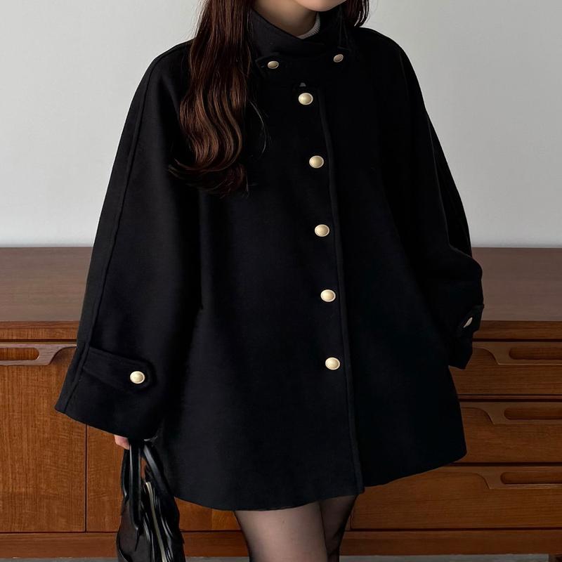 【SALE／10%OFF】JUNOAH callautia ゴールドボタンミドルコート ジュノア ジャケット・アウター ステンカラーコート ブラック ブラウン ゴールド カーキグリーン ホワイト【送料無料】